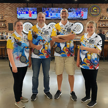 Load image into Gallery viewer, Personalized Funny Shark Colorful Darts Shirt For Men Custom Darts Jersey Team Polo &amp; Quarter Zip TDM5839