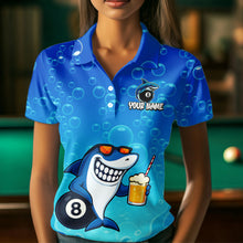Load image into Gallery viewer, Blue Funny Shark 8 Ball Billiard Shirts For Women Custom Pool Team Shirt, Billiard Polo &amp; 1/4 Zip TDM5134