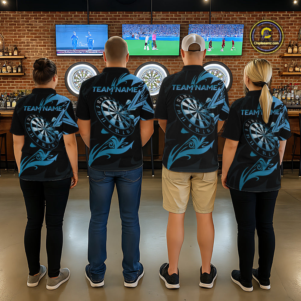 Black And Blue Dartboard Tribal Darts Polo & 1/4 Zip Custom Darts Shirt For Women, Darts Jersey TDM5368