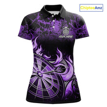 Load image into Gallery viewer, Black And Purple Dartboard Tribal Flame Darts Polo &amp; 1/4 Zip For Women Custom Darts Team Jersey TDM6014