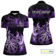 Load image into Gallery viewer, Black And Purple Dartboard Tribal Flame Darts Polo &amp; 1/4 Zip For Women Custom Darts Team Jersey TDM6014