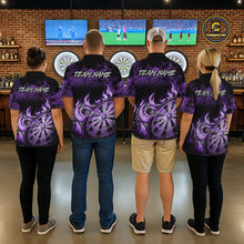 Load image into Gallery viewer, Black And Purple Dartboard Tribal Flame Darts Polo &amp; 1/4 Zip For Women Custom Darts Team Jersey TDM6014