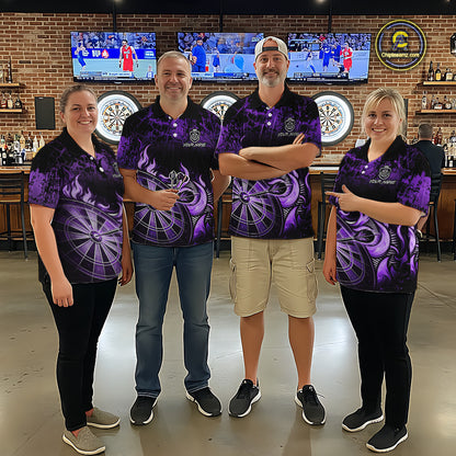 Black And Purple Dartboard Tribal Flame Darts Polo & 1/4 Zip For Men Custom Darts Team Jersey TDM6014
