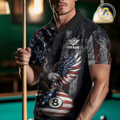 Grunge American Flag Eagle Patriotic Billiard Shirt For Men Custom 8 Ball Pool Team Jersey TDM5379