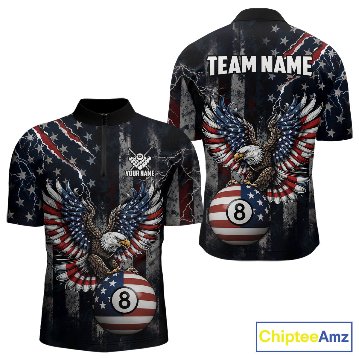 Grunge American Flag Eagle Patriotic Billiard Shirt For Men Custom 8 Ball Pool Team Jersey TDM5379