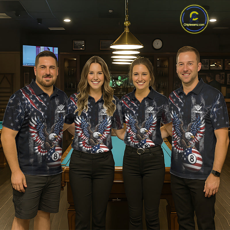 Grunge American Flag Eagle Patriotic Billiard Shirt For Men Custom 8 Ball Pool Team Jersey TDM5379