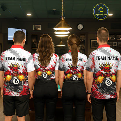 Red And White Grunge Bull 8 Ball Billiard Shirt For Men Custom Pool Team Jersey Polo & 1/4 Zip TDM5647