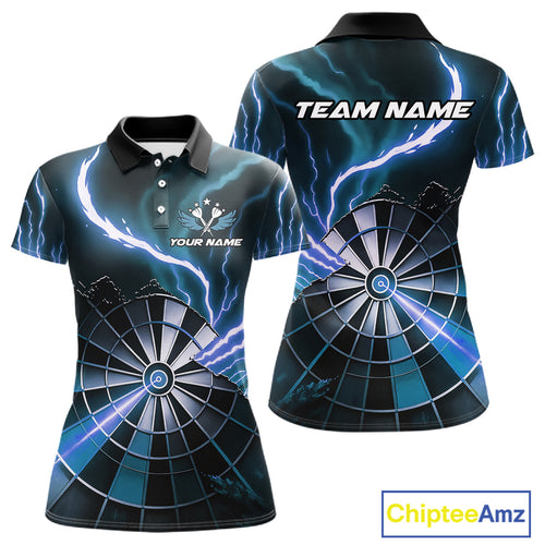 Personalized Blue Lightning Womens Dart Shirts Custom Glowing Darts Team Jersey Polo & 1/4 Zip TDM5161