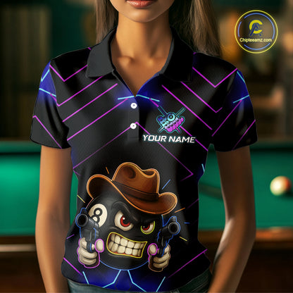 Funny Neon 8 Ball Pool Billiard Shirt For Women Custom Billiard Team Jersey Polo & 1/4 Zip TDM5405