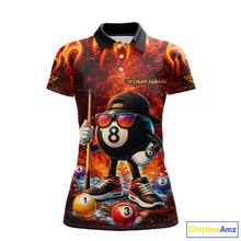 Load image into Gallery viewer, Funny 8 Ball Pool Flaming Billiard Shirt For Women Custom Billiard Team Jersey Polo &amp; 1/4 Zip TDM5900