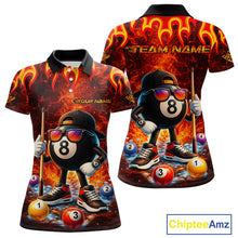 Load image into Gallery viewer, Funny 8 Ball Pool Flaming Billiard Shirt For Women Custom Billiard Team Jersey Polo &amp; 1/4 Zip TDM5900