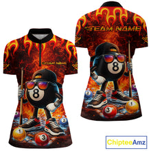 Load image into Gallery viewer, Funny 8 Ball Pool Flaming Billiard Shirt For Women Custom Billiard Team Jersey Polo &amp; 1/4 Zip TDM5900