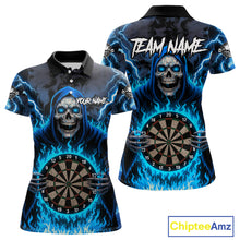 Load image into Gallery viewer, Blue Grim Reaper Thunder Lightning Womens Dart Shirts Custom Flame Dart Jerseys Team Polo &amp; 1/4 Zip TDM5174