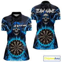 Load image into Gallery viewer, Blue Grim Reaper Thunder Lightning Womens Dart Shirts Custom Flame Dart Jerseys Team Polo &amp; 1/4 Zip TDM5174