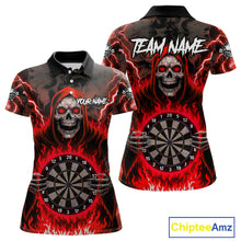 Load image into Gallery viewer, Red Grim Reaper Thunder Lightning Womens Dart Shirts Custom Flame Dart Jerseys Team Polo &amp; 1/4 Zip TDM5175
