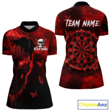 Load image into Gallery viewer, Black And Red Grunge Skull Butterflies Darts Shirt For Women Custom Darts Jersey Team Polo &amp; 1/4 Zip TDM4992