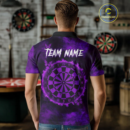 Black And Purple Grunge Skull Butterflies Darts Shirt For Men Custom Dart Jersey Polo & 1/4 Zip TDM4994