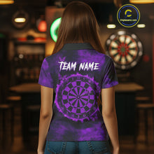 Load image into Gallery viewer, Black And Purple Grunge Skull Butterflies Darts Shirt For Women Custom Dart Jersey Polo &amp; 1/4 Zip TDM4994