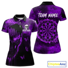 Load image into Gallery viewer, Black And Purple Grunge Skull Butterflies Darts Shirt For Women Custom Dart Jersey Polo &amp; 1/4 Zip TDM4994