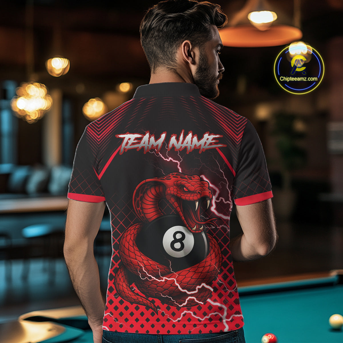 Personalized Red 8 Ball Lightning Cobra Snake Men's Billiards Shirts Custom Pool Team Jerseys TDM5197