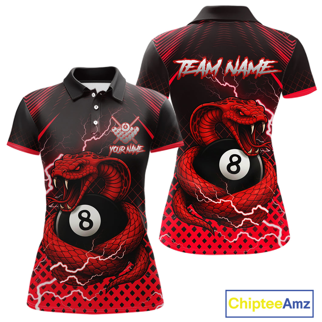 Personalized Red 8 Ball Lightning Cobra Snake Women's Billiards Shirts Custom Pool Team Jerseys TDM5197