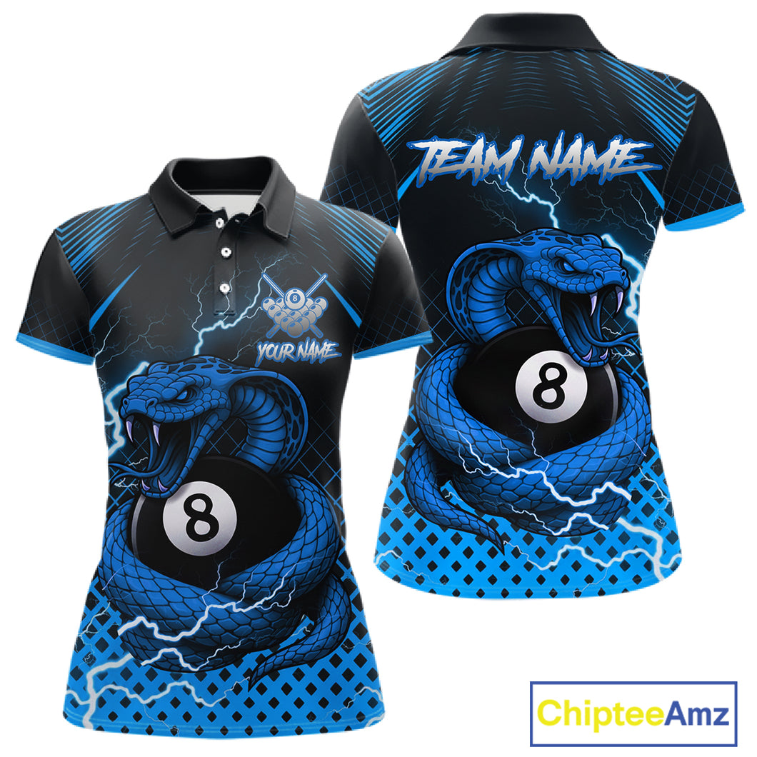 Personalized Blue 8 Ball Lightning Cobra Snake Women's Billiards Shirts Custom Pool Team Jerseys TDM5198