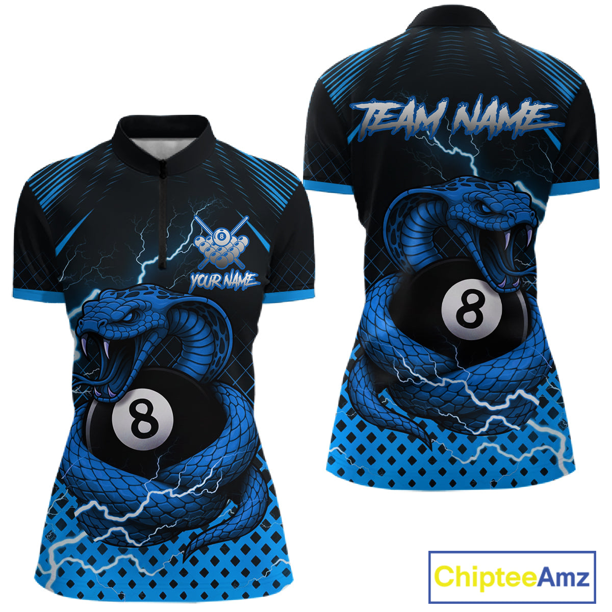 Personalized Blue 8 Ball Lightning Cobra Snake Women's Billiards Shirts Custom Pool Team Jerseys TDM5198