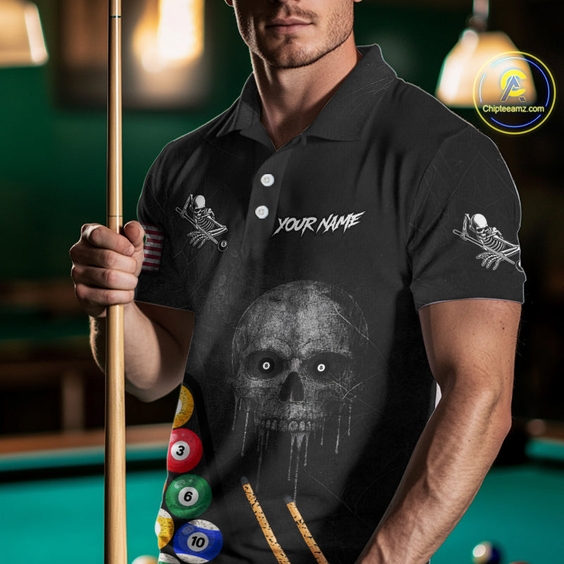 Personalized Grunge Skull Billiard Shirt For Men Custom Pool Team Jersey Polo & 1/4 Zip TDM5920
