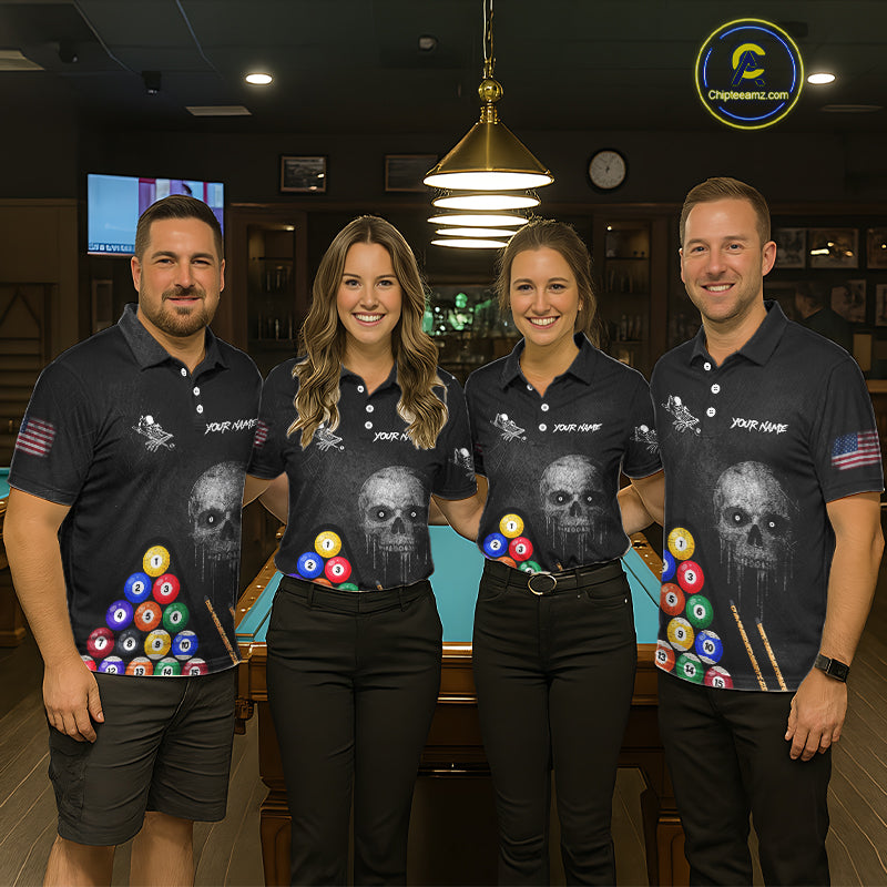 Personalized Grunge Skull Billiard Shirt For Men Custom Pool Team Jersey Polo & 1/4 Zip TDM5920