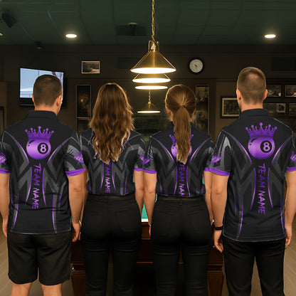 Black And Purple 8 Ball Crown Tribal Billiard Shirt For Women Custom Pool Team Jersey Polo & 1/4 Zip TDM5733