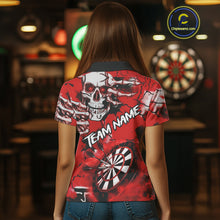 Load image into Gallery viewer, Personalized Red Grunge Skull Darts Shirt For Women Custom Darts Team Jersey Polo &amp; Quarter Zip TDM5028