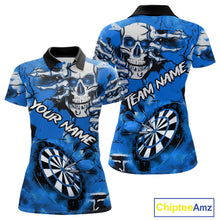 Load image into Gallery viewer, Personalized Blue Grunge Skull Darts Shirt For Women Custom Darts Team Jersey Polo &amp; Quarter Zip TDM5029