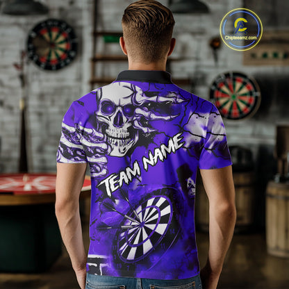 Personalized Purple Grunge Skull Darts Shirt For Men Custom Darts Team Jersey Polo & Quarter Zip TDM5030