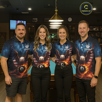 American Flag Eagle 8 Ball Flame Billiard Shirt For Women Custom Patriotic Pool Jersey Polo, 1/4 Zip TDM5754