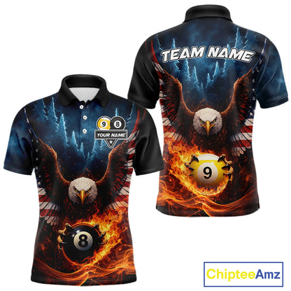 American Flag Eagle 8 Ball & 9 Ball Flame Billiard Shirt For Men Custom Patriotic Billiard Jersey TDM5755