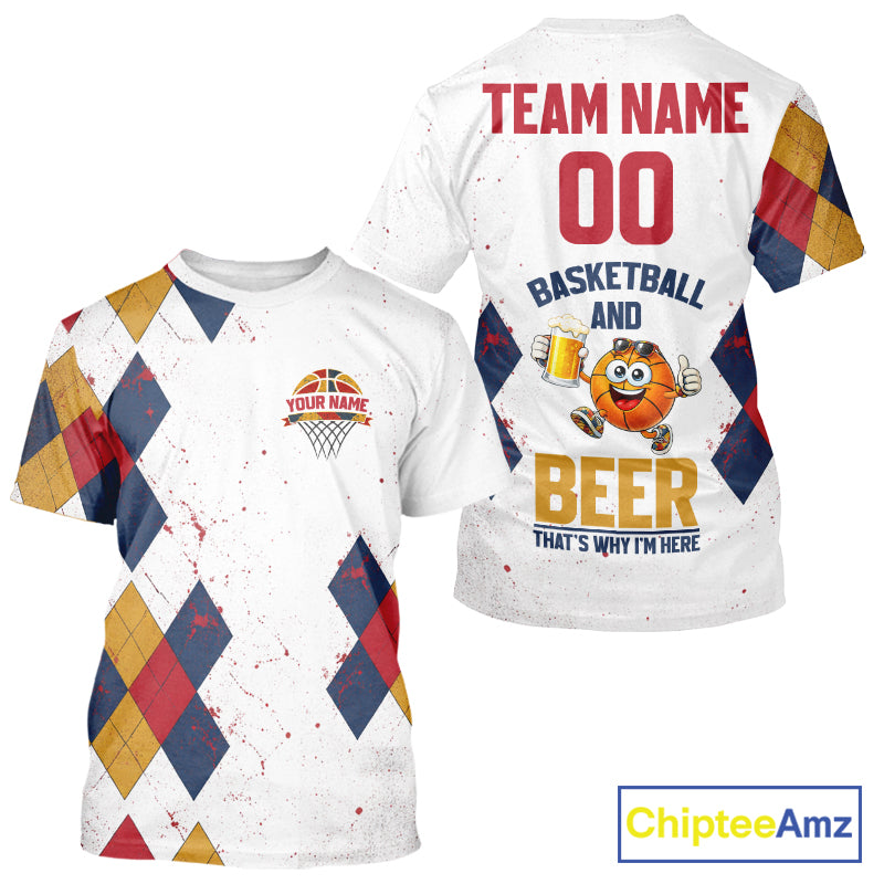 Funny Basketball And Beer Custom Argyle Basketball Shirt, Personalized Basketball Jersey For Team TDM5786