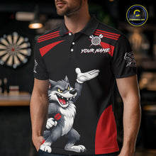 Load image into Gallery viewer, Black And Red Funny Wolf Darts Shirt For Men Custom Darts Jersey, Darts Outift Polo &amp; 1/4 Zip TDM6142