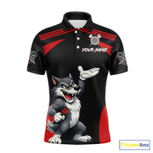 Load image into Gallery viewer, Black And Red Funny Wolf Darts Shirt For Men Custom Darts Jersey, Darts Outift Polo &amp; 1/4 Zip TDM6142