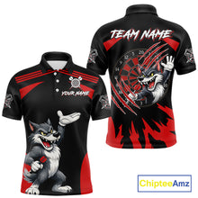 Load image into Gallery viewer, Black And Red Funny Wolf Darts Shirt For Men Custom Darts Jersey, Darts Outift Polo &amp; 1/4 Zip TDM6142