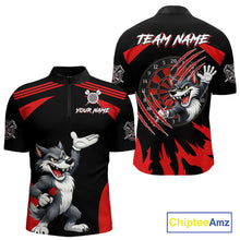 Load image into Gallery viewer, Black And Red Funny Wolf Darts Shirt For Men Custom Darts Jersey, Darts Outift Polo &amp; 1/4 Zip TDM6142