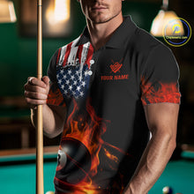 Load image into Gallery viewer, Orange Flaming American Flag 8 Ball Billiard Shirt For Men Custom Patriotic Pool Team Jersey TDM4841