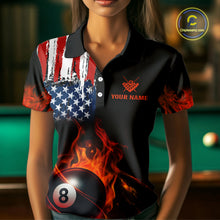Load image into Gallery viewer, Orange Flaming American Flag 8 Ball Billiard Shirt For Women Custom Patriotic Pool Team Jersey TDM4841