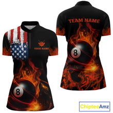 Load image into Gallery viewer, Orange Flaming American Flag 8 Ball Billiard Shirt For Women Custom Patriotic Pool Team Jersey TDM4841