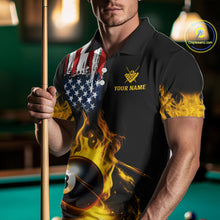 Load image into Gallery viewer, Yellow Flaming American Flag 8 Ball Billiard Shirt For Men Custom Patriotic Pool Team Jersey TDM4843