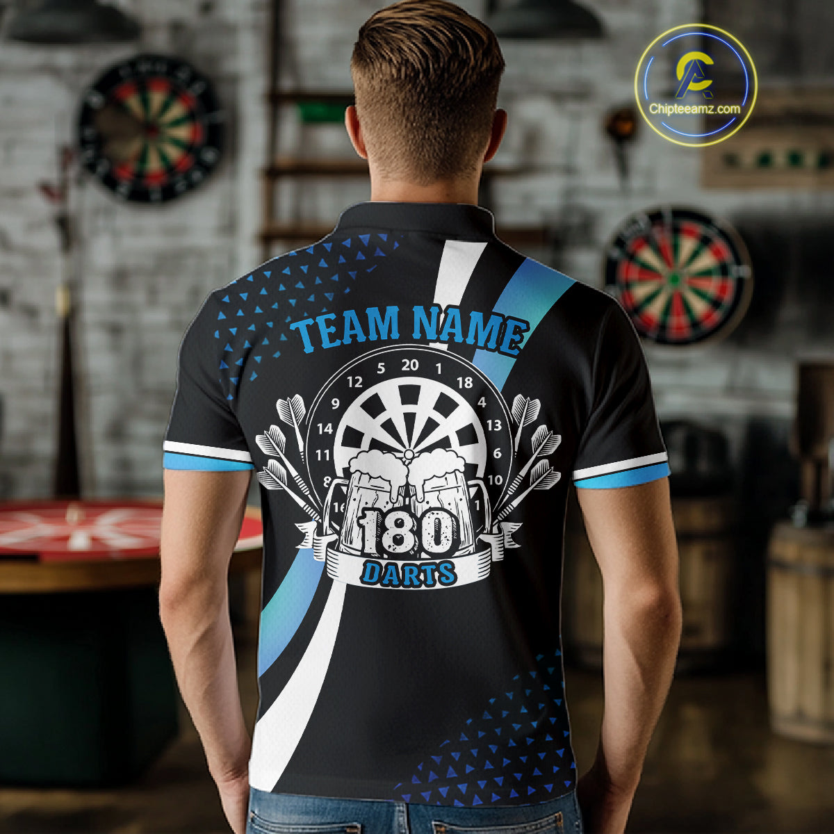 Funny Black And Blue 180 Darts Shirt For Men Custom Dartboard Jersey Team Polo & Quarter Zip TDM5088