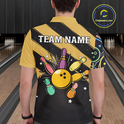 Personalized Funny Neon Bowing Shirt For Men, Retro Bowling Team Jersey Polo & 1/4 Zip | Yellow TDM6186