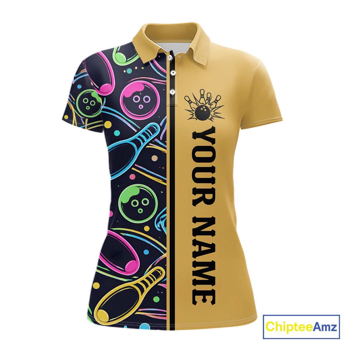 Personalized Funny Neon Bowing Shirt For Women, Retro Bowling Team Jersey Polo & 1/4 Zip | Yellow TDM6186