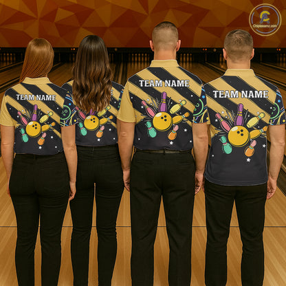 Personalized Funny Neon Bowing Shirt For Men, Retro Bowling Team Jersey Polo & 1/4 Zip | Yellow TDM6186