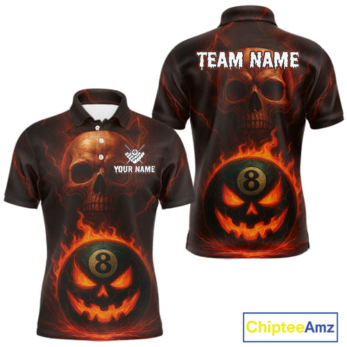 Funny Pumpkin 8 Ball Pool Billiard Shirt For Men Custom Halloween Billiard Team Shirt Outfit TDM4889