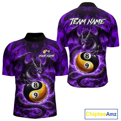 Purple 8 Ball & 9 Ball Fire Yin And Yang Dragon Billiard Shirt For Men Custom Pool Team Jersey TDM5843